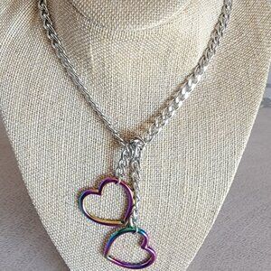 Silver Chain w/Double Purple Hearts